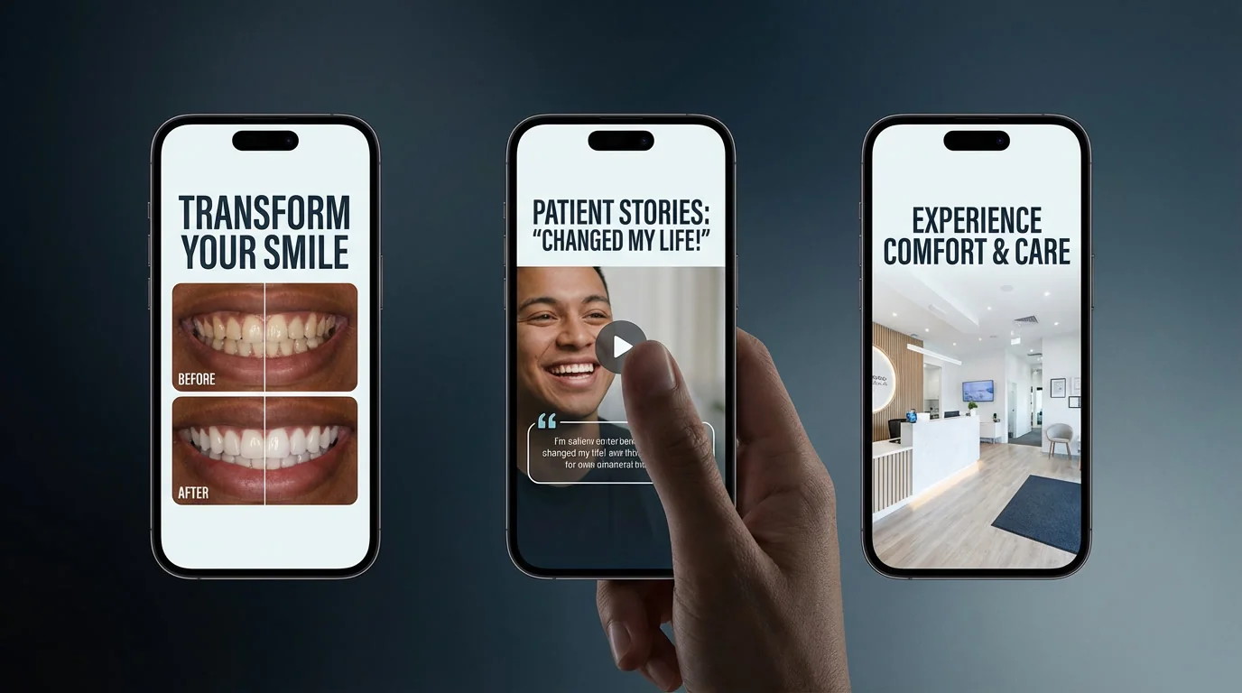 Variantes de creatividades dentales en mockups de móvil